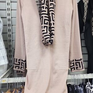 Chic Beige Long Sleeve Dress with Black Accents